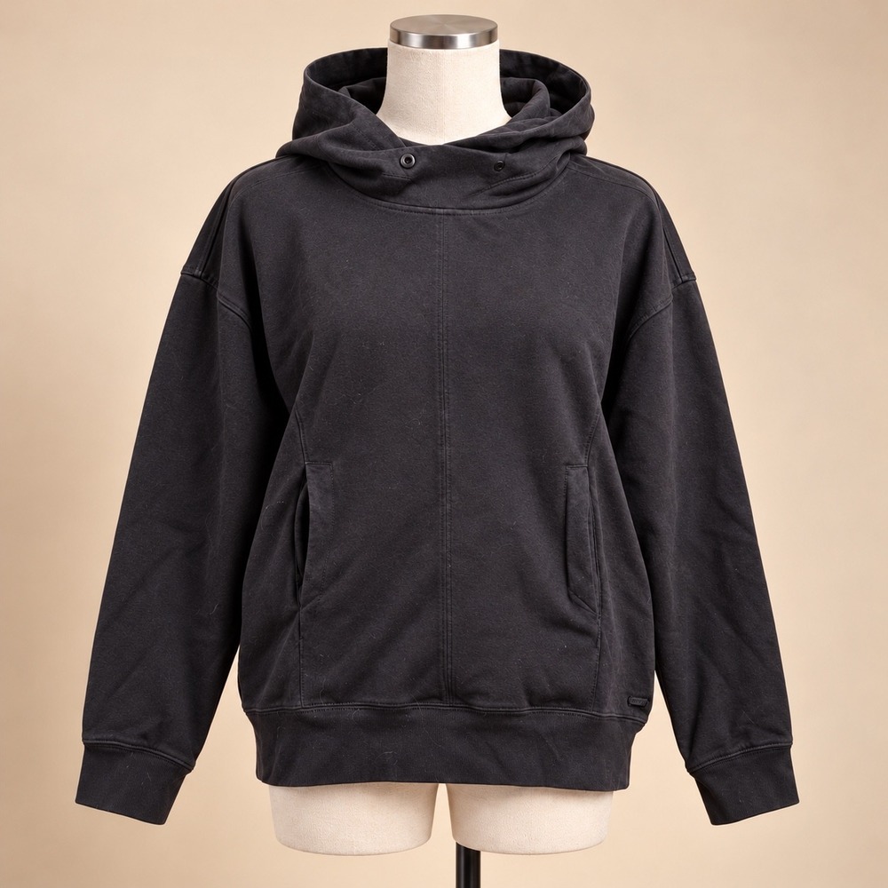 Lole Womens Black Snap Button High Neck Pullover Hoodie Sweatshirt Size Large